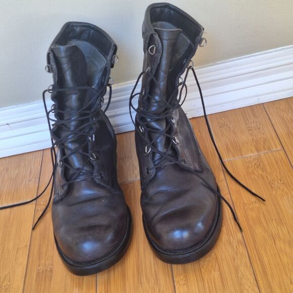 Craddock Terry Combat Grunge Biker Boots Black Leather Punk Emo Mens size 10D - Picture 3 of 16